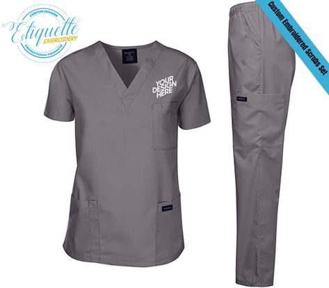 Introducing our exquisite Customized Scrubs Set, available exclusively on Etsy! These scrubs are meticulously handcrafted using premium-quality fabrics, offering style, comfort, and professionalism for healthcare professionals, veterinarians, and beauty industry experts. Personalize every aspect, from color to fit, with custom embroidery or monograms, making them truly unique. Designed with functionality in mind, our scrubs feature multiple pockets, reinforced stitching, and adjustable closures. They prioritize comfort with a relaxed fit and moisture-wicking technology, ensuring you can focus on delivering exceptional care. Invest in a statement of professionalism and individuality with our Customized Scrubs Set. Shop now on Etsy to elevate your work attire and make a lasting impression wi Salon Uniform, Custom Scrubs, Stylish Scrubs, Beauty Tunics, Text Gift, Womens Scrubs, Scrub Sets, Black Thread, Professional Fashion