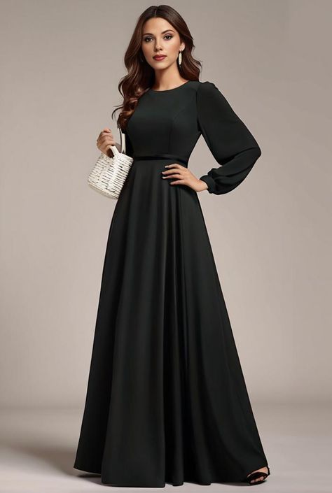 chiffon high empire waist puff sleeve mother dress 137834 Black Tie Event Dresses, Puffed Long Sleeves, Mother Dress, Empire Waist Dress, Mothers Dresses, Mother Of The Bride Dress, Black Tie Event, Nude Heels, Lantern Sleeve