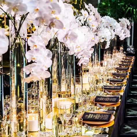 EVENT . The Details of our King's Tables. Adorning the 10 meter Gold mirror King's Tables were floating phalaenopsis orchids, and hundreds of candles trimmed in gold leaf with our brides signature scent.  Event design and styling by #jasonjamesdesign Florals @seedflora Custom made props and hire @eventsbynadia Custom candles @lovedbylucyxo Photography @siempreweddings Indoor Weddings, Glam Wedding Decor, Gold Weddings, Kings Table, Instagram Event, Orchid Centerpieces, Gold Wedding Colors, Gold Color Palettes, Wedding Reception Centerpieces