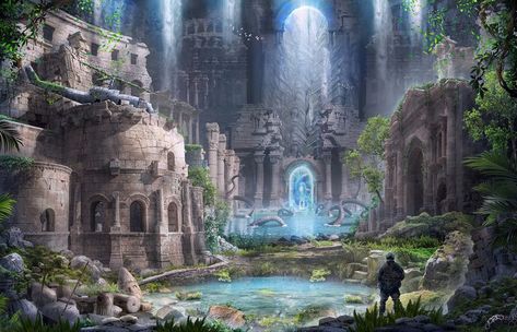 Underground town Ancient Atlantis, Composition Board, Ancient Civilization, Game Environment, Environment Art, Fantasy Forest, Fantasy City, Fantasy Castle, Fantasy Setting