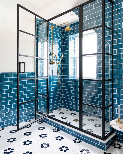 Getting Older: What Rocks & What Sucks! - Bright Bazaar by Will Taylor Beach Home Bathroom, Nautical Interior Design, Blue Subway Tile, Master Bath Renovation, Nautical Interior, Subway Tiles Bathroom, Modern Nautical, Bath Renovation, Fire Clay