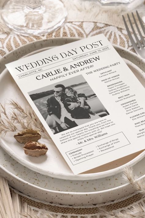 Wedding Program Examples, Wedding Newspaper Template, Catholic Wedding Program, Fun Wedding Programs, Wedding Itinerary Template, Wedding Planning Boards, Wedding Weekend Itinerary, Newspaper Wedding Programs, Wedding Newspaper