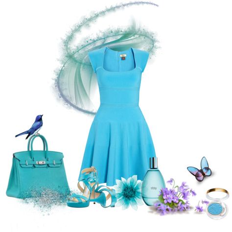 "Cyan" by sageflower on Polyvore True Spring Palette, Multi Colored Outfit, Aqua Outfit, Clothing Logo Design, Blue Clothes, True Spring, Character Clothing, Spring Palette, Cyan Blue