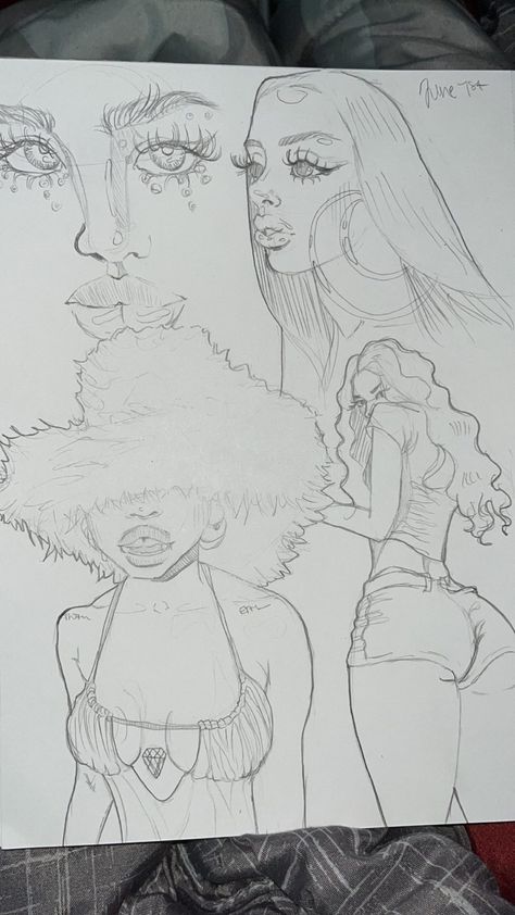 Angie Bolainez, Sketches Of Black Women, What The Frick Frack Diddly Dack, 90s Drawings, Baddie Drawings Sketch, Hispanic Drawings, Swaggy Art, Oldies Drawings, Dope Sketches