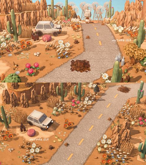 edna 🌱 on Twitter: "the desert road 🌵 #animalcrossing #acnh #acnhdesign #acnhinspo… " Western Games, Desert Road, City Layout, Desert Animals, Different Design Styles, Desert Design, Island Theme, Animal Crossing Characters, Animal Crossing Villagers