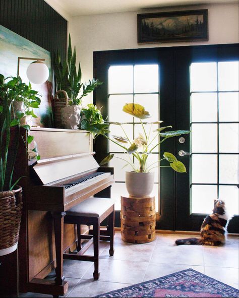 Piano In Front Of Window Upright, Piano Parlor Room, Building A Wall, Beginner Piano Lessons, Moody Design, Parlor Room, Rental Ideas, Beginner Piano, Long Living Room