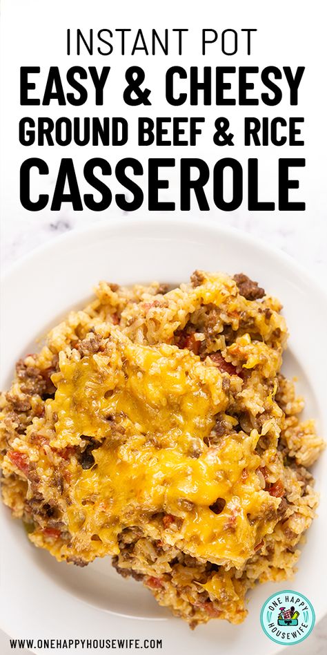 This Pressure Cooker Cheesy Ground Beef and Rice Casserole can be made in the Instant Pot or any electric pressure cooker. This recipe is quick, simple, family-friendly and uses only basic ingredients. Ready in no time! #instantpot #pressurecooker #recipe #groundbeef #rice Hamburger And Rice Recipes, Ground Beef And Rice Casserole, Cheesy Ground Beef And Rice, Beef And Rice Casserole, Jasmine Rice Recipes, Cheesy Ground Beef, Ground Beef And Rice, Ground Beef Rice, Cheesy Rice