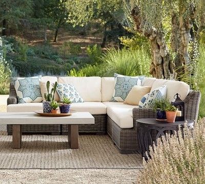 Deck Sectional, Sunbrella Outdoor Furniture, Cheap Patio Furniture, Tattoo Garden, Wicker Outdoor Sectional, Garden Nails, Garden Tattoo, Cheap Patio, Aesthetic Garden