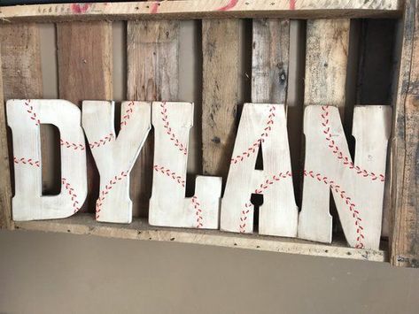 Vintage Baseball Nursery, Baseball Themed Bedroom, Baseball Wall Decor, Baseball Letters, Baseball Bedroom, Baseball Nursery, Boy Room Wall Decor, Nursery Room Themes, Sports Wall Decor