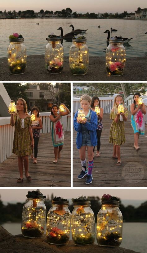 Kids Learn to Make Their Own Light-Up Fairy Jars (sunset) by Brenda Ponnay for Alphamom.com Fairy Theme Birthday Party, Enchanted Forest Birthday, Forest Birthday Party, Enchanted Forest Party, Fairy Garden Birthday Party, Forest Birthday, Fairy Tea Parties, Forest Party, Fairy Lanterns