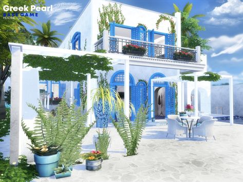 By Pralinesims Found in TSR Category 'Sims 4 Residential Lots' Greece House Bloxburg, Sims Greek House, Sims 4 Greece House, Greek House Plans, Sims 4 Greek House, Sims 4 Greek, Greek Houses Exterior, Sims 4 Beach House, Greek Style Home