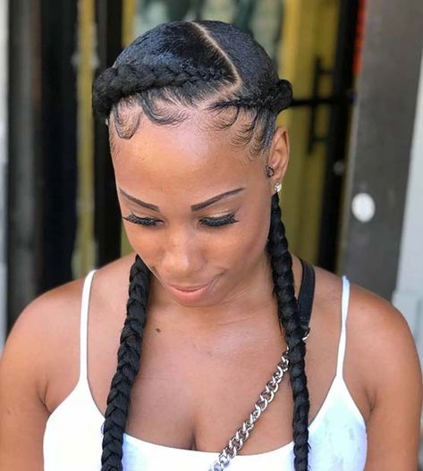 Two Cornrow Braids, 2 Braids Hairstyles, 2 Feed In Braids, Natural Hair Box Braids, Cornrows Natural Hair, Feed In Braids, Two Braid Hairstyles, Feed In Braids Hairstyles, Braided Cornrow Hairstyles