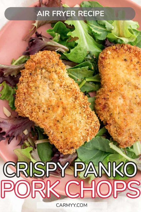 There's no need to deep fry to get delicious Crispy Breaded Pork Chops! With the air fryer, you can get that crispy exterior without all the oil. Here's how to make boneless Crispy Breaded Pork Chops in the air fryer! Breaded Porkchops Airfryer, Crispy Air Fryer Pork Chops Boneless, Airfryer Breaded Pork Chops, Crispy Boneless Pork Chops, Air Fry Pork Chop Recipes, Easy Boneless Pork Chop Recipes Air Fryer, Air Fryer Pork Chops Boneless Panko, Air Fryer Breaded Pork Chops Boneless, Pork Loin Chops Recipes Boneless Air Fryer