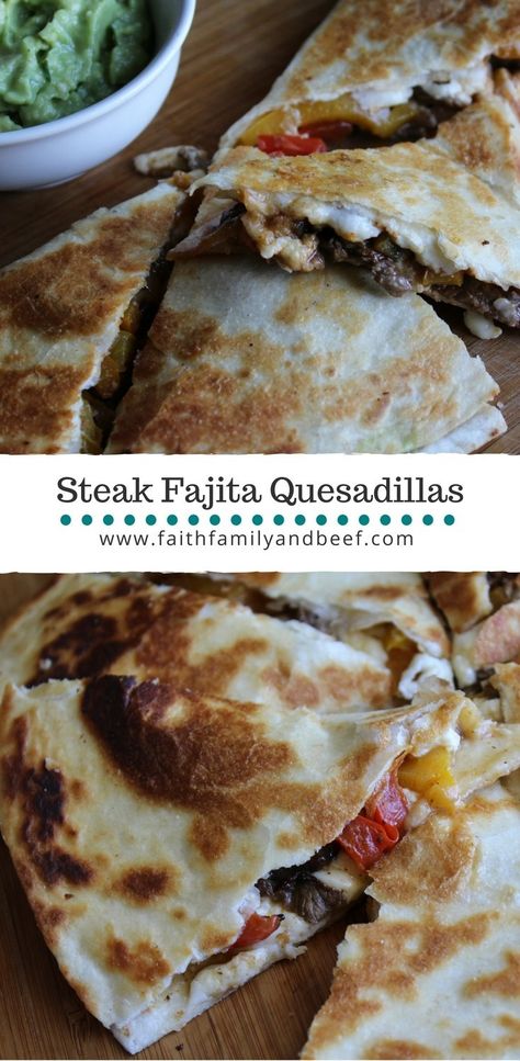 Steak Fajita Quesadillas - so good it's like a fiesta in your mouth! Steak Quesadilla Recipes, Fajita Quesadilla, Steak Quesadilla, Canned Butter, Supper Ideas, Ethnic Food, Quesadilla Recipes, Marinated Steak, Steak Fajitas