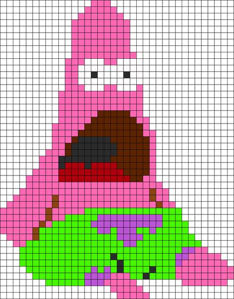 Face Melted Patrick Perler Bead Pattern | Bead Sprites | Characters Fuse Bead Patterns Modele Pixel Art, Fuse Bead Patterns, Pixel Art Templates, 8bit Art, Perler Bead Templates, Kandi Patterns, Pixel Art Grid, Bead Sprite, Diy Perler Beads