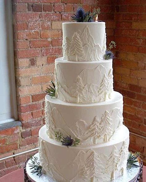 Elegant Winter Wedding Cake, Fall Mountain Wedding Dress, Wedding Cake Mountain, Nature Wedding Cake, Forest Wedding Cake, Ambrosia Cake, Wonderland Wedding Cake, Winter Wedding Cakes, Mountain Wedding Cake