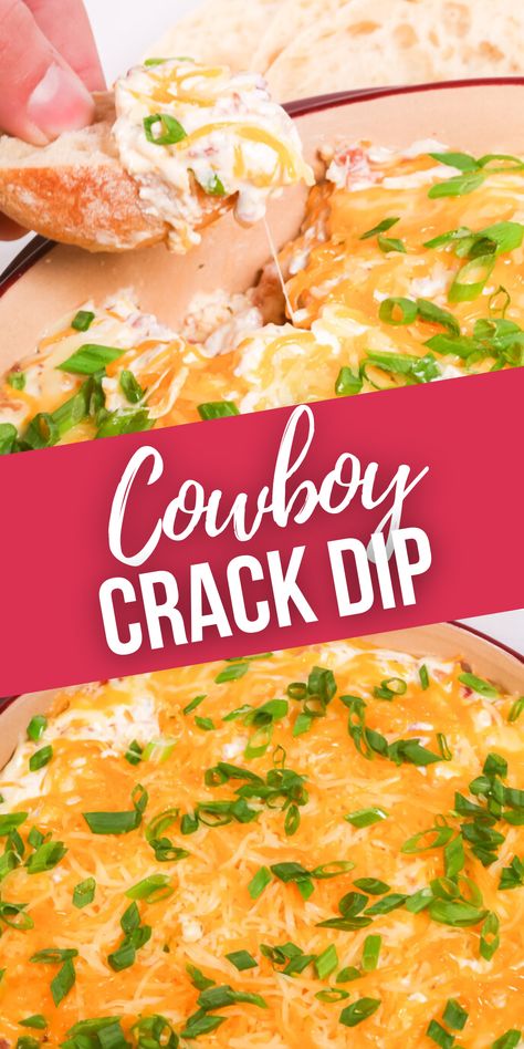 Cowboy Crack Dip is an irresistible combination of ranch, bacon, and creamy cheesy goodness, perfect for your next event or casual movie night at home. It's a quick and easy dip to make and serve with chips, bread, or crackers. Cowboy Crackers Dip, Triscuit Dip, Cracker Dips Easy, Cracker Dip Recipe, Cowboy Dip, Easy Yummy Dips, Dip For Crackers, Football Dip, Easy Dips To Make