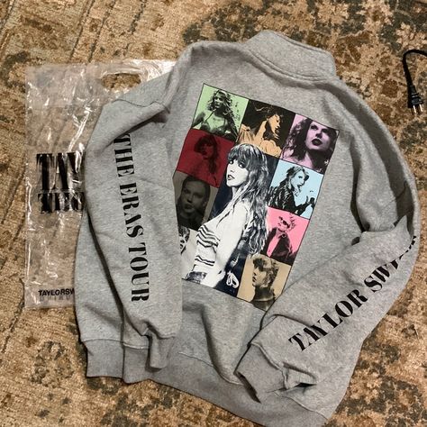 Merch Stand, Taylor Swift Top, New Taylor Swift, Eras Tour 2023, Taylor Swift Tops, Taylor Swift Merchandise, Taylor Swift Fan Club, Grey Quarter Zip, Taylor Swift Cute