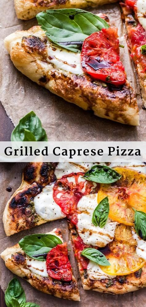 Basil Drizzle, Vegetarian Pesto, Vegetarian Grilling Recipes, Pizza Vegetarian, Caprese Pizza, Grilled Pizza Recipes, Vegetarian Grilling, Sommer Mad, Caprese Sandwich