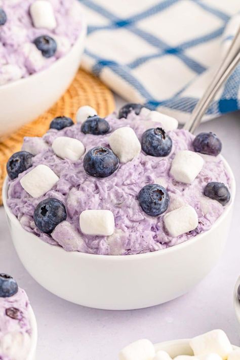 Blueberry Fluff Blueberry Fluff Salad, Blueberry Fluff, Fluff Salad, Fluff Desserts, Blueberry Pie Filling, Blueberry Fruit, Sweet Cravings, Bake Desserts, Dessert Salads