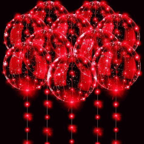 20 Inches Light Up Boboballoons Helium Style Glow Bubble Balloons For Christmas Weddings Birthday Valentines Day Halloween Party Supplies Decorations Red Balloons 10 Sets10 Pcs Led Lights,15 Pcs 20 Inch Bobo Balloons,1 Pcs Manual. Need Two Aa Batteries For Each String Light (Not Included In The Package)! Usage Outdoor Or Indoor, In The Daytime, It Is A Transparent Bubble Balloon, And In The Evening, It Is The Perfect Decoration For Parties And Celebrations. Can Be Used In Any Event, Celebration Red Birthday Party Decorations For Women, Red Themed Birthday Party, Red Party Ideas, Glow Theme Party, Holiday Event Decor, Bobo Balloons, Red Party Decorations, Celebration Decorations, Red Birthday Party