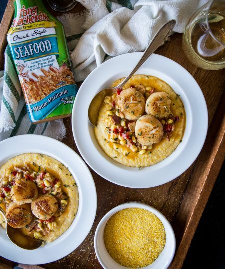 Scallops And Grits Recipe, Cajun Scallops, Seafood Grits, Cheesy Grits Recipe, Easy Gumbo, Cheesy Grits, Grits Recipe, Scallop Recipes, Fish Dinner