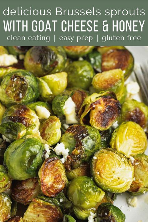 These roasted Brussels sprouts with goat cheese and honey will be your new favorite side dish. Crispy on the outside and tender on the inside with the goodness of goat cheese and honey. You'll never want to make Brussels another way again. Healthy Brussel Sprouts, Goat Cheese And Honey, Blue Cheese Vinaigrette, Crispy Brussels Sprouts, Cheese And Honey, Best Vegetable Recipes, Crispy Brussel Sprouts, Baked Goat Cheese, Whipped Goat Cheese