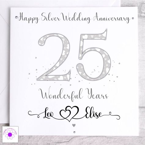 Personalised Silver Wedding Anniversary Card / 25th Wedding Anniversary Card 25th Wedding Anniversary Card, Wedding Anniversary Card, Silver Wedding Anniversary, 25th Wedding Anniversary, Wedding Anniversary Cards, Anniversary Card, Heart Pattern, White Heart, Silver Wedding