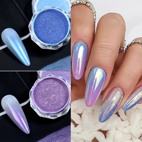 Smarter Shopping, Better Living! Aliexpress.com Mirror Nails Powder, Pearl Nail Art, Sky Blue Nails, Aurora Nails, Chrome Nail Powder, Mirror Nails, Nail Shimmer, Shiny Nails, Nail Powder