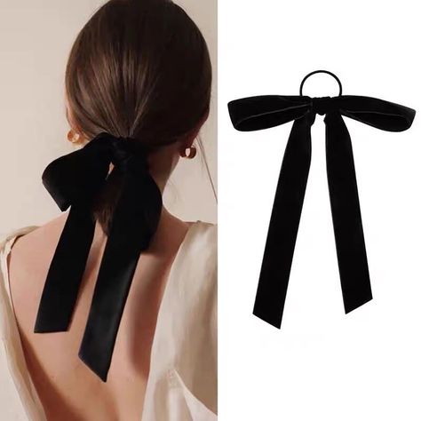 Handmade Black Long Tail Velvet Bow Hair Ribbonponytail - Etsy Ponytail Bow, Ribbon Ponytail, Edgy Summer, Summer Haircut, Short Mullet, Bow Ponytail, Trendy Bows, Coquette Bows, Bow Hairstyle