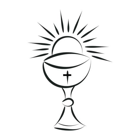 Jesus And The Eucharist illustration. Eucharist in Chalice with Grapes and Wheat for print or use as poster, card, flyer or T Shirt Chalice Drawing Simple, Eucharist Illustration, Eucharist Drawing, Chalice Drawing, The Eucharist, Art Assignments, Brand Refresh, Eucharist, Black And White Illustration