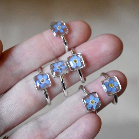 Forget Me Not Earrings, Forget Me Not Jewelry, Forget Me Not Nails, Forget Me Not Ring, Flower Resin Jewelry, Antique Jewellery Designs, Wedding Themes Fall, Forget Me Nots, Botanical Jewelry