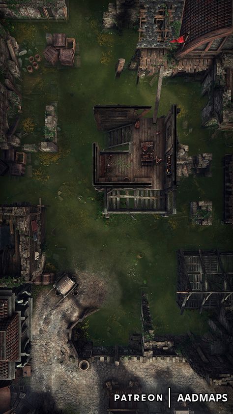 Ruined Town Battlemap, City Ruins Battlemap, Destroyed City Map Dnd, Ruined City Battlemap, Ruined City Fantasy Art, Dnd City, Grim Hollow, Flood Map, Swamp Water