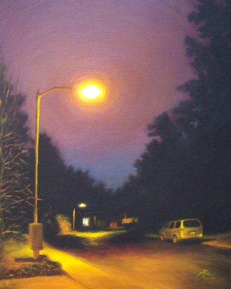 Painting Night Landscape, Landscape Street, Painting Night, Street Painting, Painting Lamps, Black Wall Art, Night Landscape, Cityscape Art, Night View