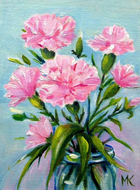 Carnations How To Paint Carnations Acrylic, Carnation Flower Painting Acrylic, Carnation Painting Acrylic, Carnations Painting, Realistic Flower Painting, Painted Carnations, Painting Carnations, Carnation Painting, Scripture Art Canvas