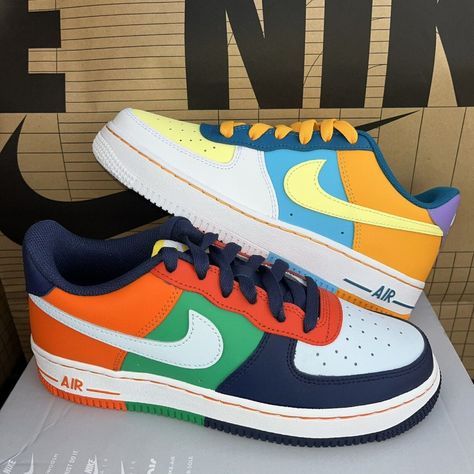 New Nike Air Force 1 Fq8368-902 "What The Af1" Gs Women Sz 7 /5.5y Multicolor Brand New With Box Box Has No Lid Authentic Shoe Customization, New Nike Air Force, Air Force One, Force One, New Nike Air, Nike White, My Shoes, New Nike, Nike Air Force 1