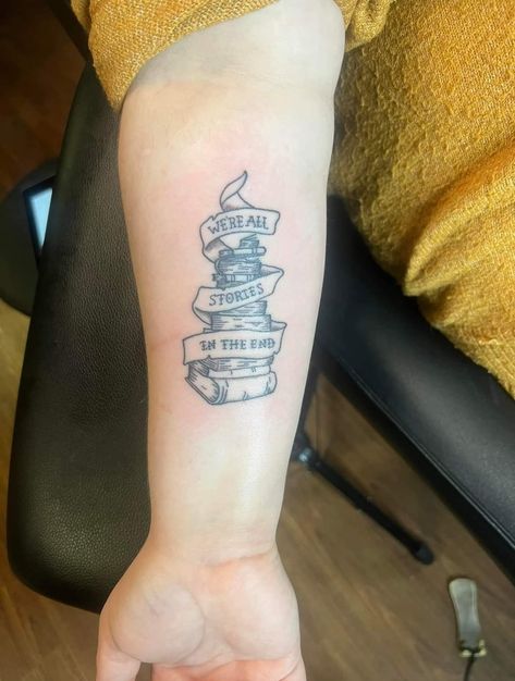 Dr Who quote tattoo Quotes About Story, In The End Tattoo, Book Tattoo I Have Lived A Thousand Lives, Dr Who Tattoo Quotes, Dr Who Couples Tattoos, The End Tattoo, Dr Who Bad Wolf Tattoo, Doctor Who Sleeve Tattoo, Dr Who Quotes