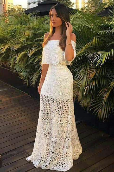 Bello Sukienki Maksi, Peplum Tops, فستان سهرة, Maxi Skirts, Heidi Klum, White Crochet, Moda Fashion, Crochet Dress, Playsuit