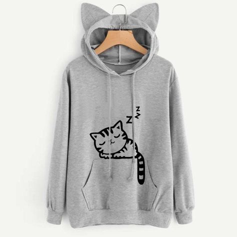 Cat Ears Cap, Cat Woman, Womens Sweatshirts Hoods, Cartoon Sweatshirts, Cat Hoodie, Oversized Jumper, Loose Pullover, Funny Hoodies, Jairzinho