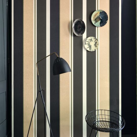 Studio Onszelf Club Stripes Beige Multi Wallpaper - 539042 Accent Wall Vintage, Wallpaper Black Gold, Striped Accent Wall, Multi Wallpaper, Contemporary Wallpaper Designs, Bold Color Schemes, Go Wallpaper, Wallpaper Uk, Wallpaper For Sale