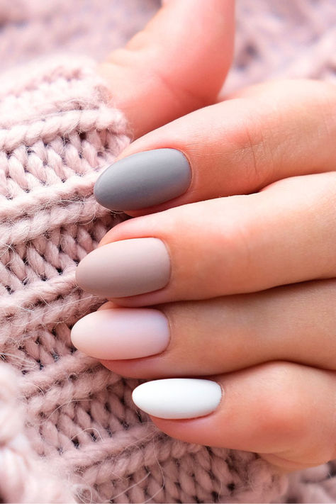 Winter Nail Ideas Mat Spring Nails, Classy Spring Nail Ideas, Matte Nails Design Ideas Summer, Spring Matte Nail Colors, Nails 2024 Almond Shape, Neutral Multicolor Nails, Matte Finish Nails, Spring Nails 2024 Trends Short Almond, Nude Matte Nails Design