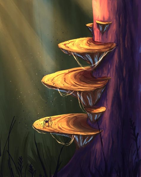 Tree With Mushrooms Drawing, Tree And Mushroom Drawing, Forest And Mushroom Drawing, Mushrooms On Trees Drawing, Mushroom On Tree Painting, Mushroom Forest Painting Acrylic, Mushroom On Tree Drawing, Mushroom Tree Drawing, Magical Tree Art