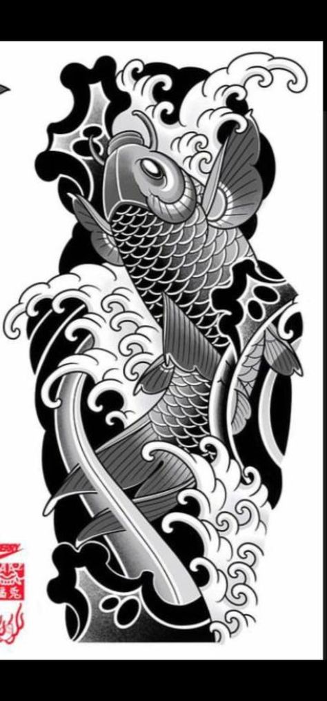 Japanese Tattoo Templates, Japanese Koi Fish Tattoo Sleeve For Men, Dragon Tattoo Japanese Style, Koi Fish Sleeve, Koi Fish Tattoo Ideas, Koi Fish Tattoo Forearm, Japanese Sun Tattoo, Pez Koi Tattoo, Japanese Fish Tattoo