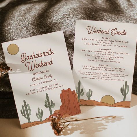 Cactus Bachelorette Party Invitation + Itinerary Joshua Tree Bachelorette Party, Joshua Tree Bachelorette, Cactus Bachelorette, Desert Bachelorette Party, Desert Bachelorette, Bachelorette Invitation, Bachelorette Itinerary, Champagne Brunch, Bachelorette Party Invitation