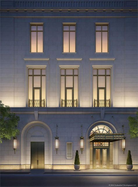 520 Park Avenue by RAMSA to Feature the Most Expensive Penthouse Yet in New York | Archute Facade Design Classic, Arch Windows, New Classical Architecture, Architecture Classic, Facade Architecture Design, Classic Building, Building Elevation, Neoclassical Architecture, Facade Lighting