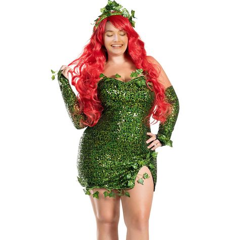 PRICES MAY VARY. Polyester Imported fold closure Hand Wash Only Material: The rave costume is made of high quality polyester. Skin-friendly and warm. Soft and lightweight fabric provides you ultimate comfort. Feature: Dress: Sleeveless, sequin embellishment, slim fit, split hem, above knee length. Comes with 1 pc ivy headpiece and 1 pair of fingerless gloves. Design: Deluxe poison ivy costume for women. You will look more enticing and dangerous in it, which will bring an enjoyable wearing and co Green Ivy Costume, Poison Ivy Kostüm, Fake Leaves, Ivy Costume, Rave Outfits Festivals, Poison Ivy Costumes, Green Sequin Dress, Dress With Gloves, Womens Cosplay