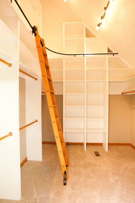 Home Library Design Ideas | Case Design/Remodeling MD/DC/NoVA Library Ladders, Closet Planning, Library Ladder, Walk In Closet Design, Walking Closet, Modern Closet, Home Library Design, Closet Remodel, Design Remodel