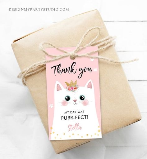 Editable Kitten Birthday Favor Tags Kitty Birthday Thank you Label Cat Party Gift tags Girl Pink Purr-fect Template Corjl PRINTABLE 0381 Aristocats Party, Kitten Birthday, Barnyard Party, Outer Space Birthday, Birthday Gift Tags, Thank You Labels, First Birthday Banners, Girl 2nd Birthday, Space Birthday