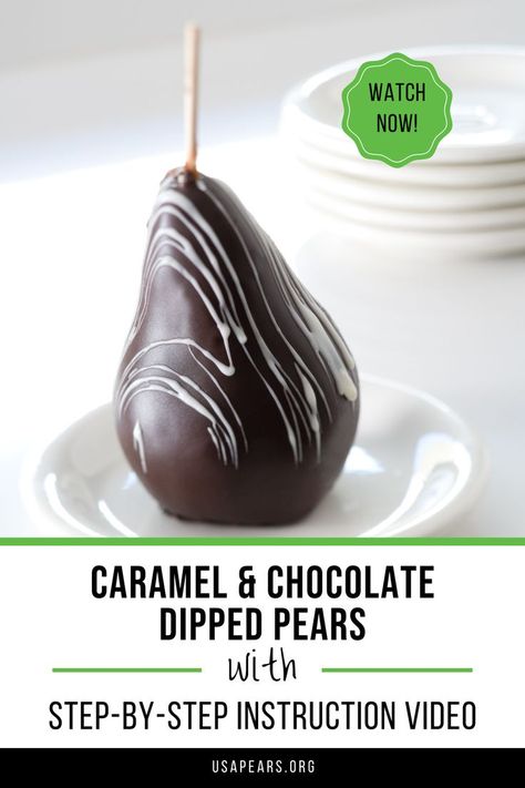 Learn how to make caramel dipped pears and chocolate dipped pears! Follow our simple process by delicately coating ripe pears in velvety caramel and rich chocolate. You can add toppings like nuts, candies, & more to add to the delicious treats! Chocolate covered fruit makes for an easy but delicious dessert. Chocolate covered pears are a perfect party dessert that can be served to many guests easily. Check out our YouTube recipes to make these delicious caramel & chocolate pears. Chocolate Covered Pears, Pear Dessert Recipes, Ripe Pears, Pear Crumble, Pear Dessert, Dessert Alternatives, Caramel Dip, Chocolate Covered Fruit, How To Make Caramel