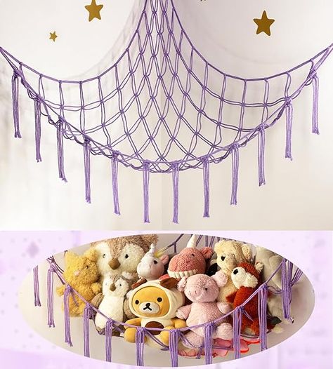 Amazon.com: Stuffed Animal Storage Hammock or Net - Toy Hammock Net for Stuffed Animals Corner - Hanging Stuff Animal Organizer Holder Ideas for Plush Plushie - Purple Kids Baby Nursery Wall Bedroom Room Decor : Baby Net For Stuffed Animals, Storage Hammock, Stuffed Animal Holder, Toy Net, Hammock Netting, Big Stuffed Animal, Soft Toy Storage, Toy Hammock, Pet Organization